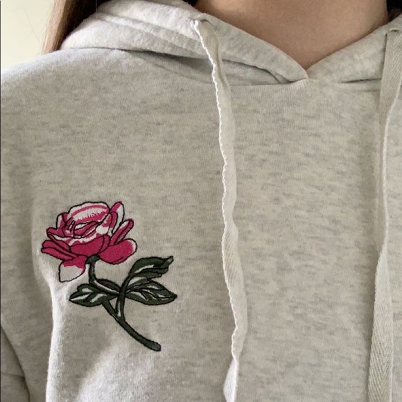 Embroidered Rose Cropped Hoodie - Picture 2 of 4